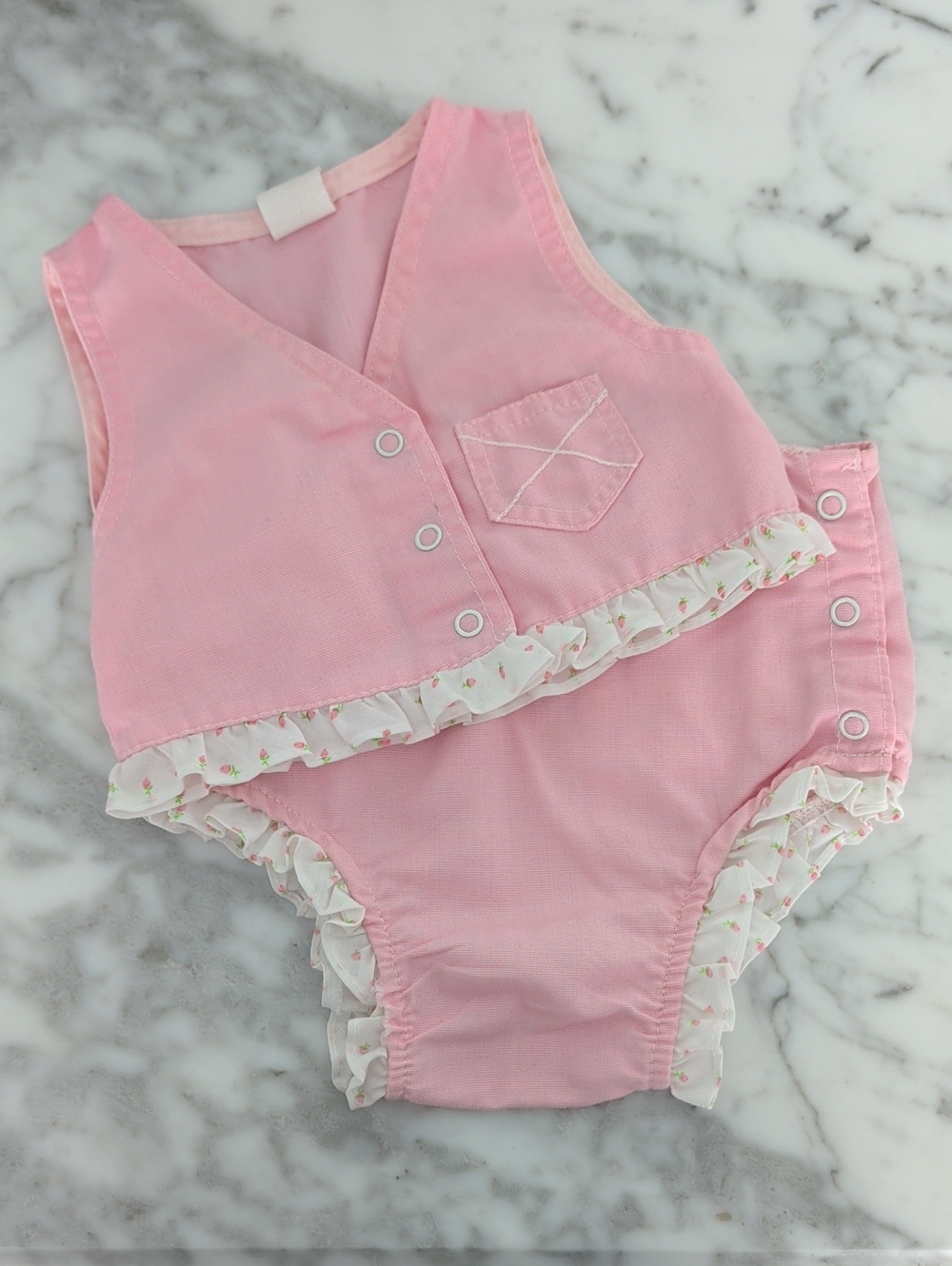 Vintage Pink Ruffle Matching Set Size 12 Months